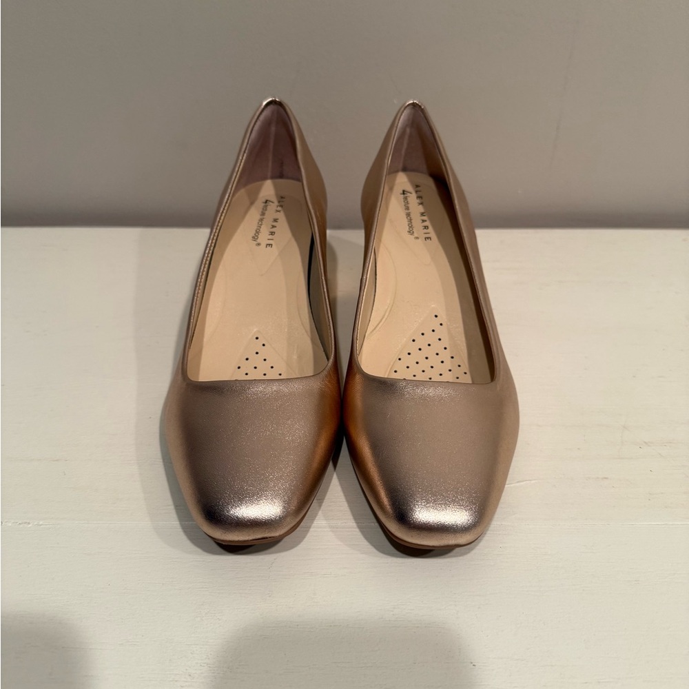 Alex Marie Gold Block Heel Pumps - Picture 3 of 11